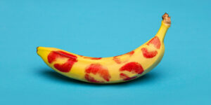 banana with lipstick kisses