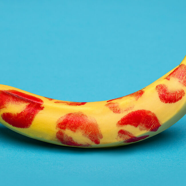 banana with lipstick kisses