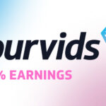 YourVids logo with the text “100% Earnings” on a blue, white, and pink gradient background.