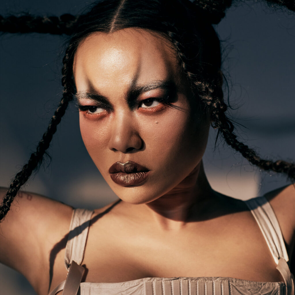 woman wearing black artistic makup and braids
